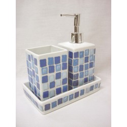 JUEGO BAÑO 3 VASO MOSAICO AZUL