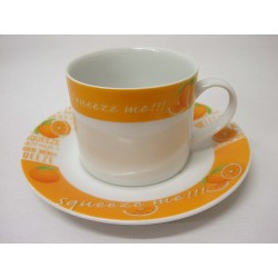 TAZA Y PLATO TE 300ML NARANJAS