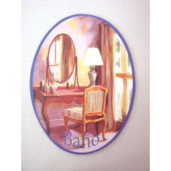 PLACA MADERA OVAL BAÑO...