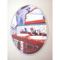 PLACA MADERA OVAL BAÑO...