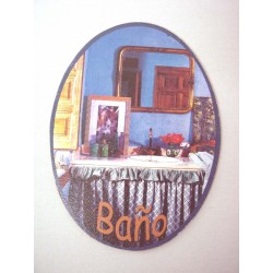PLACA MADERA OVAL BAÑO...