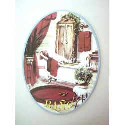 PLACA MADERA OVAL BAÑO...