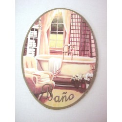 PLACA MADERA OVAL BAÑO...