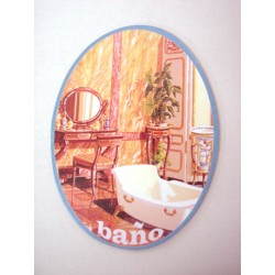 PLACA MADERA OVAL BAÑO...