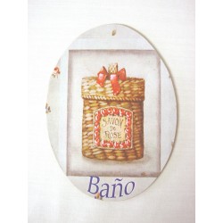 PLACA MADERA OVAL BAÑO...