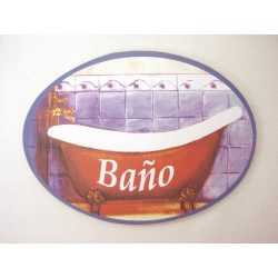 PLACA MADERA OVAL BAÑO...