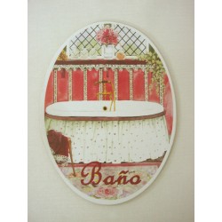 PLACA MADERA OVAL BAÑO...