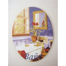 PLACA MADERA OVAL BAÑO...