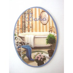 PLACA MADERA OVAL BAÑO...