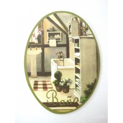 PLACA MADERA OVAL BAÑO...