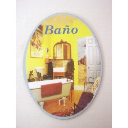 PLACA MADERA OVAL BAÑO...