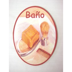 PLACA MADERA OVAL BAÑO...