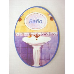 PLACA MADERA OVAL BAÑO...