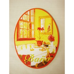 PLACA MADERA OVAL BAÑO...