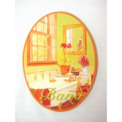 PLACA MADERA OVAL BAÑO...