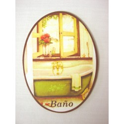 PLACA MADERA OVAL BAÑO...