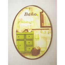 PLACA MADERA OVAL BAÑO...