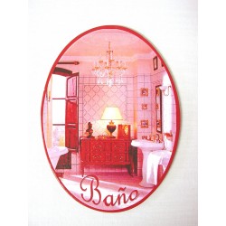 PLACA MADERA OVAL BAÑO...
