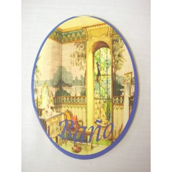 PLACA MADERA OVAL BAÑO...