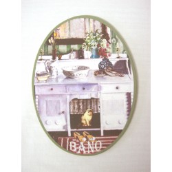 PLACA MADERA OVAL BAÑO...