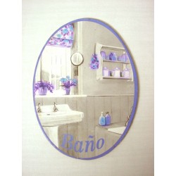 PLACA MADERA OVAL BAÑO...
