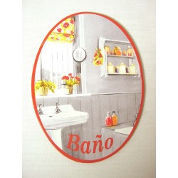 PLACA MADERA OVAL BAÑO...