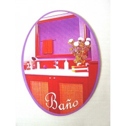 PLACA MADERA OVAL BAÑO...