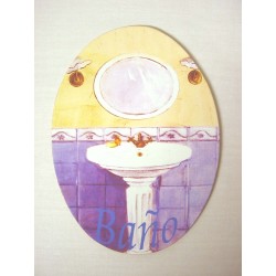 PLACA MADERA OVAL BAÑO...