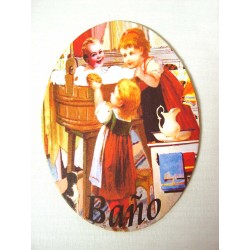 PLACA MADERA OVAL BAÑO...