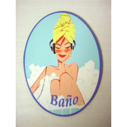 PLACA MADERA OVAL BAÑO...