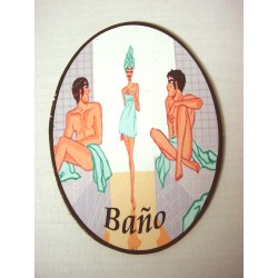 PLACA MADERA OVAL BAÑO...