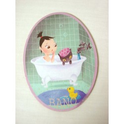 PLACA MADERA OVAL BAÑO NIÑA...