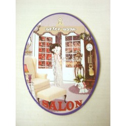 PLACA MADERA OVAL SALON...