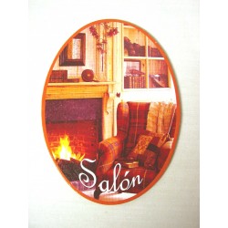 PLACA MADERA OVAL SALON...
