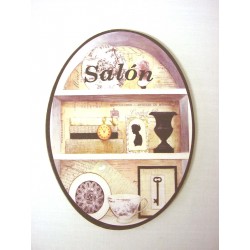 PLACA MADERA OVAL SALON...