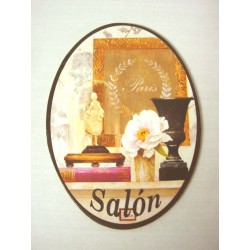 PLACA MADERA OVAL SALON...