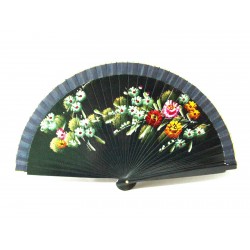 ABANICO MADERA FLORES AZUL...